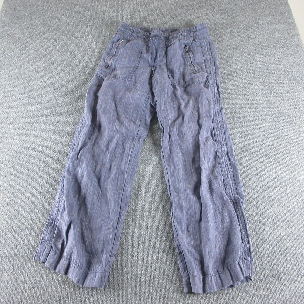 Athleta Pants Womens 2 Blue Cabo Linen Textured Wide Leg Pull On Casual Travel